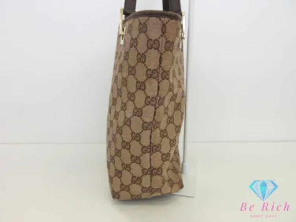 Gucci Bag Tote Brown Canvas Leather Handbag Beige GG Brown Tan